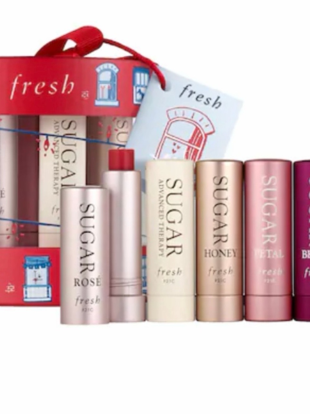 NWT! fresh, Sugar Lip Therapy Set — Red, Rose, Cream, Gold, Pink